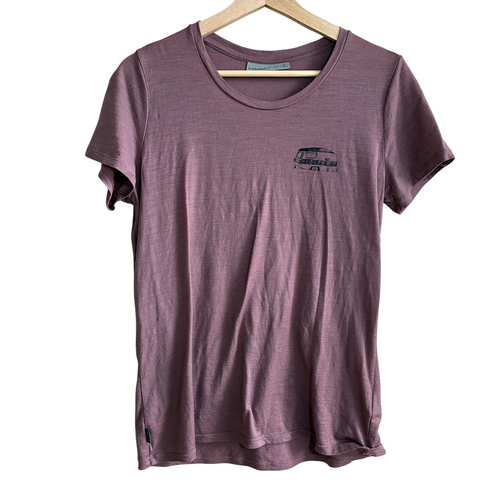 Icebreaker Tech Lite Graphic Tee Large Purple Women Merino Wool Camper Van
